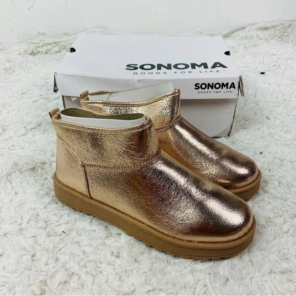 NWT Sonoma Kids rose Gold glitter shiny fleece lined Ankle Boots size 6